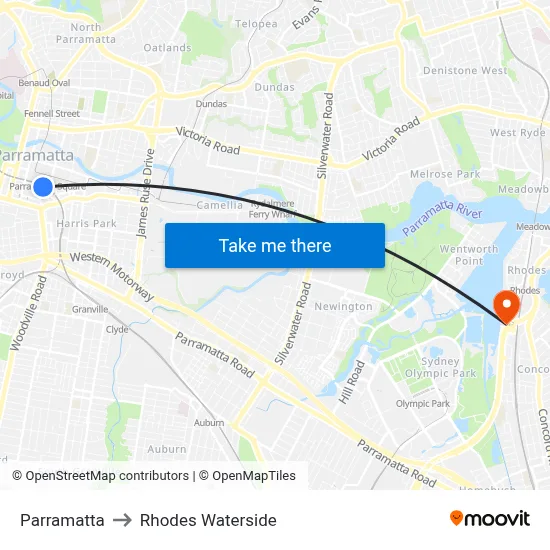 Parramatta to Rhodes Waterside map