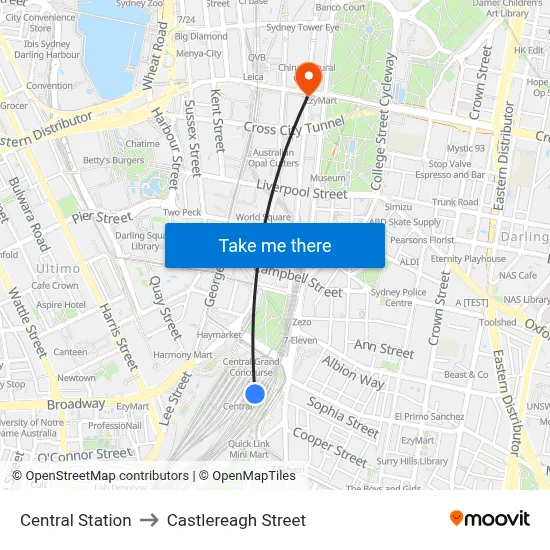 Central Station to Castlereagh Street map