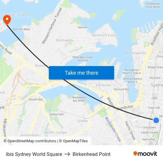 ibis Sydney World Square to Birkenhead Point map