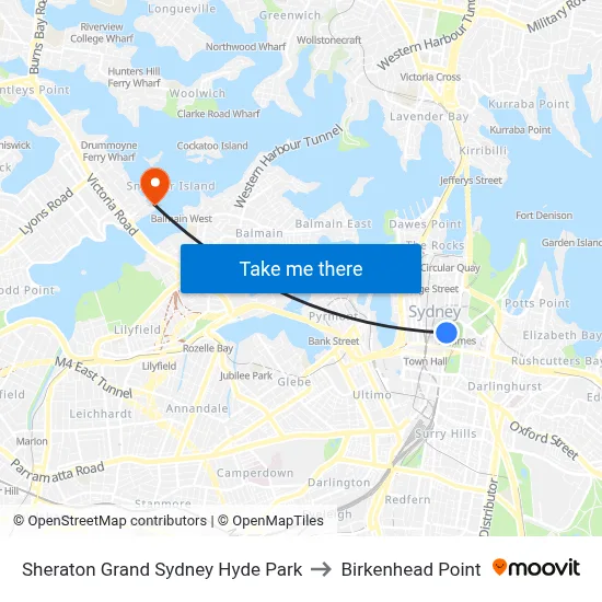 Sheraton Grand Sydney Hyde Park to Birkenhead Point map