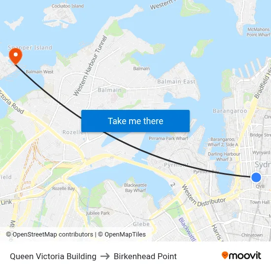 Queen Victoria Building to Birkenhead Point map
