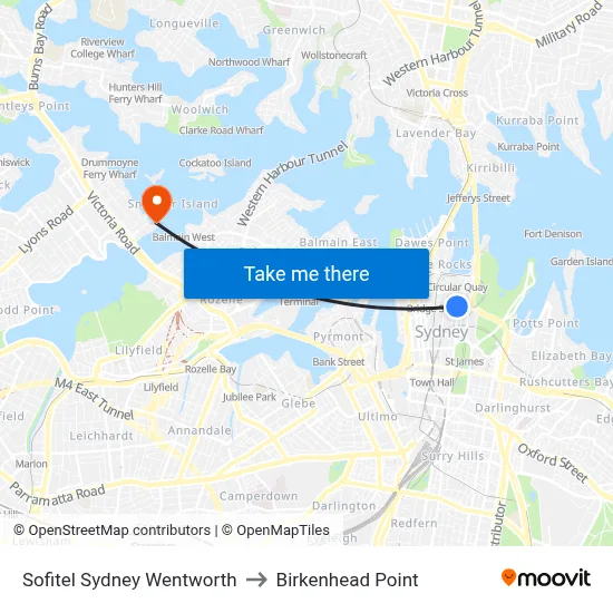 Sofitel Sydney Wentworth to Birkenhead Point map