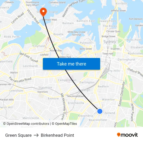 Green Square to Birkenhead Point map