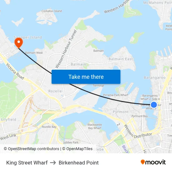 King Street Wharf to Birkenhead Point map