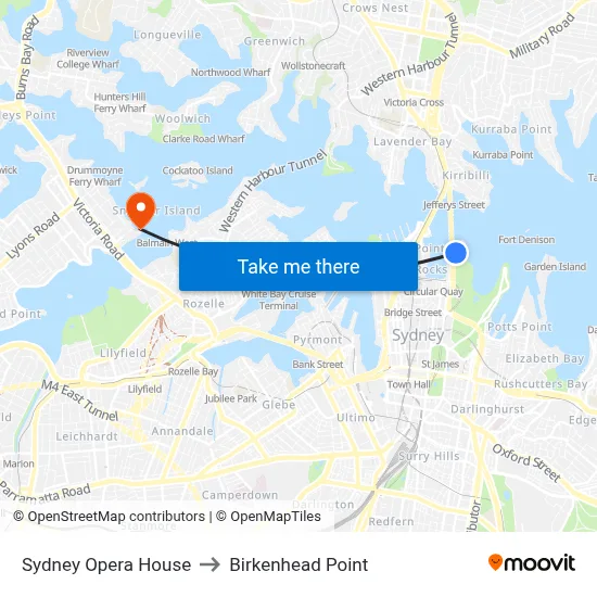 Sydney Opera House to Birkenhead Point map