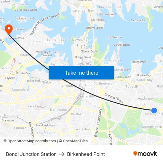 Bondi Junction Station to Birkenhead Point map