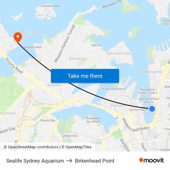 Sealife Sydney Aquarium to Birkenhead Point map
