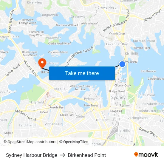 Sydney Harbour Bridge to Birkenhead Point map