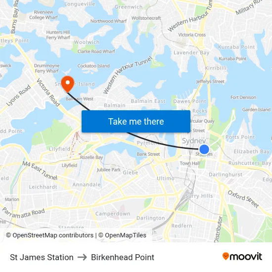 St James Station to Birkenhead Point map