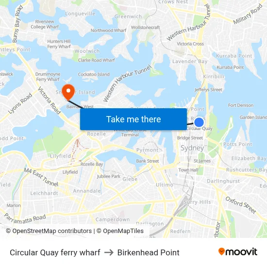 Circular Quay ferry wharf to Birkenhead Point map