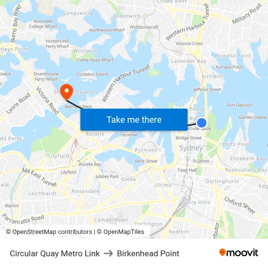 Circular Quay Metro Link to Birkenhead Point map