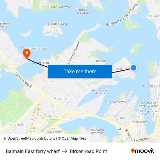 Balmain East ferry wharf to Birkenhead Point map