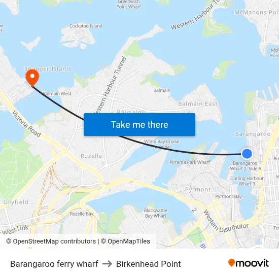 Barangaroo ferry wharf to Birkenhead Point map