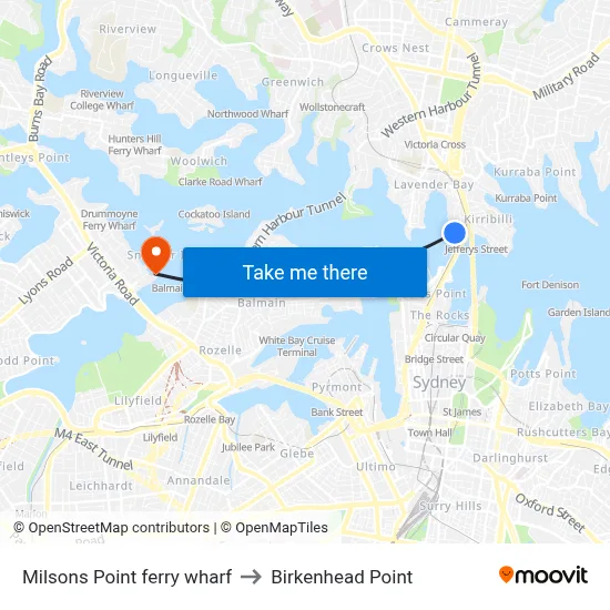 Milsons Point ferry wharf to Birkenhead Point map