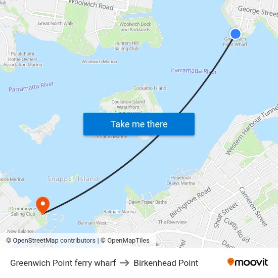 Greenwich Point ferry wharf to Birkenhead Point map
