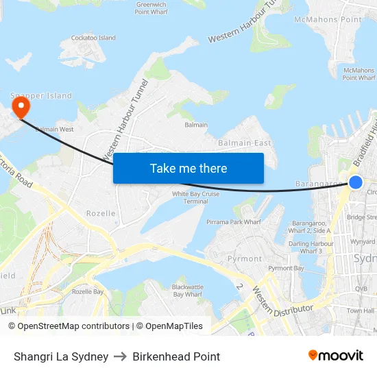 Shangri La Sydney to Birkenhead Point map