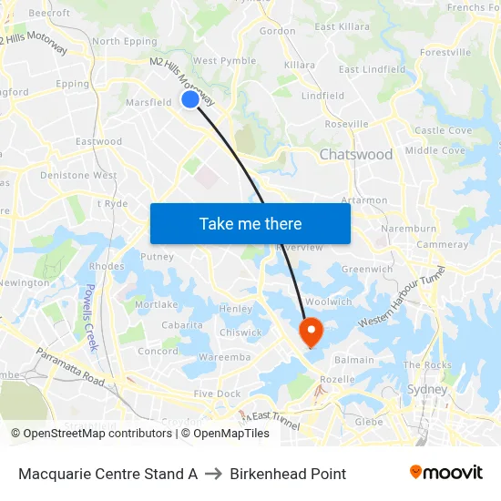 Macquarie Centre Stand A to Birkenhead Point map