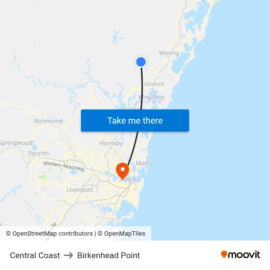 Central Coast to Birkenhead Point map