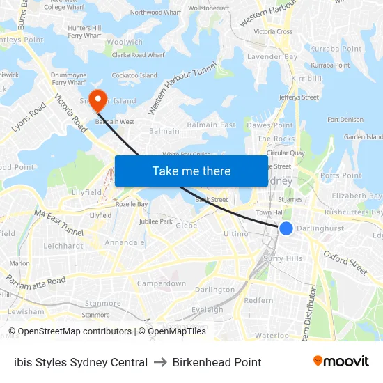 ibis Styles Sydney Central to Birkenhead Point map