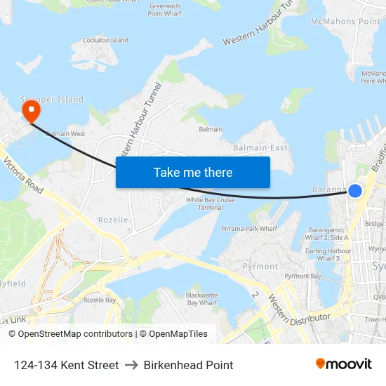 124-134 Kent Street to Birkenhead Point map