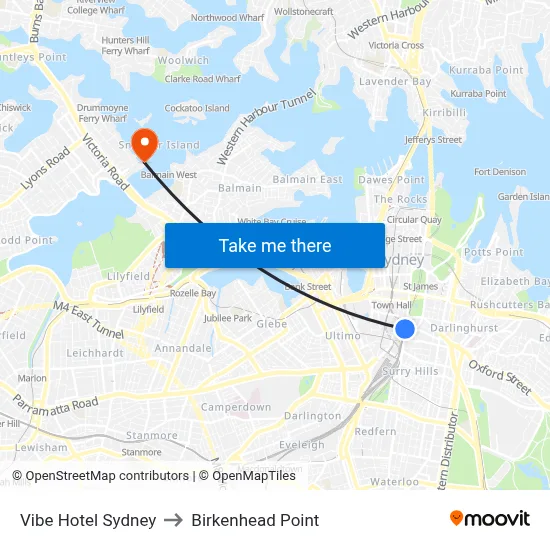 Vibe Hotel Sydney to Birkenhead Point map