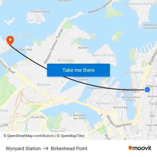 Wynyard Station to Birkenhead Point map