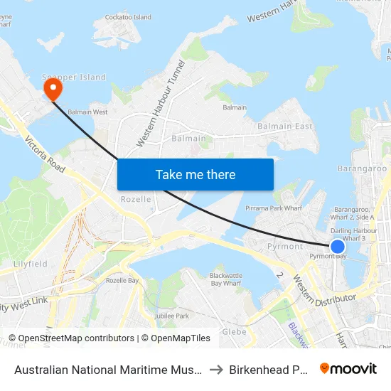 Australian National Maritime Museum to Birkenhead Point map
