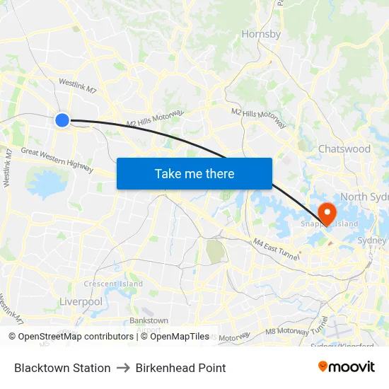 Blacktown Station to Birkenhead Point map