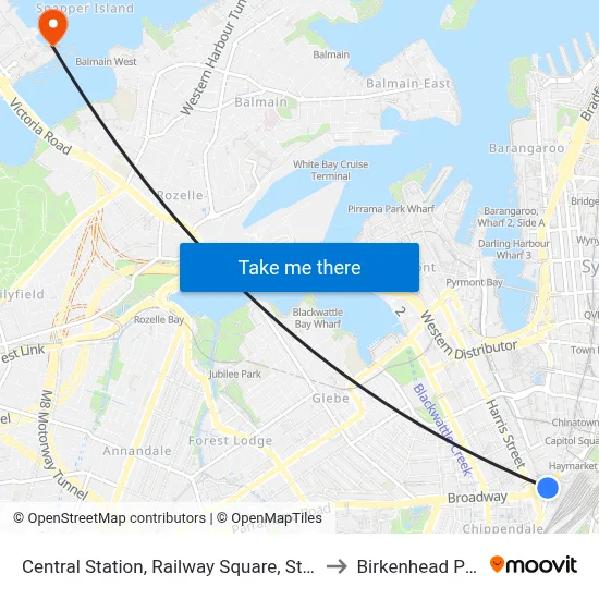 Central Station, Railway Square, Stand M to Birkenhead Point map