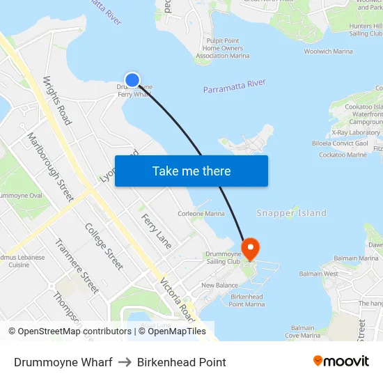 Drummoyne Wharf to Birkenhead Point map