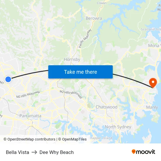 Bella Vista to Dee Why Beach map