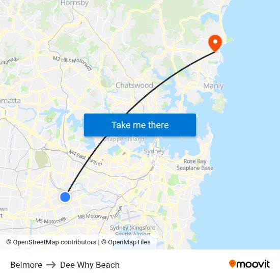 Belmore to Dee Why Beach map