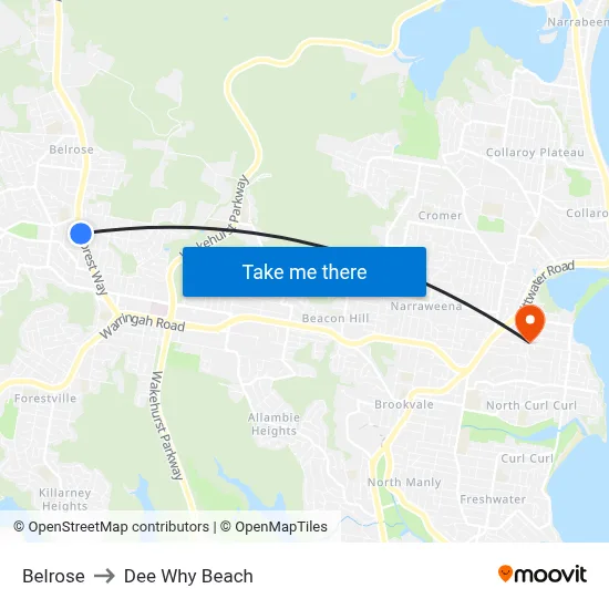 Belrose to Dee Why Beach map