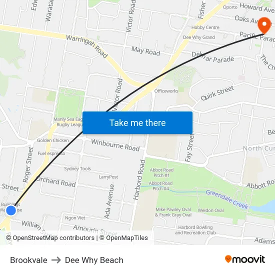 Brookvale to Dee Why Beach map
