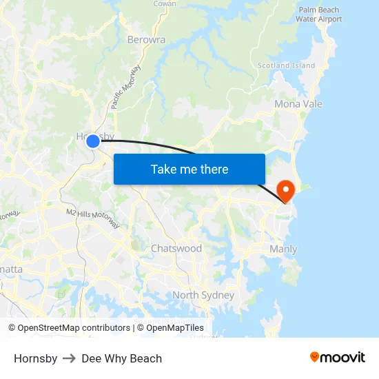 Hornsby to Dee Why Beach map