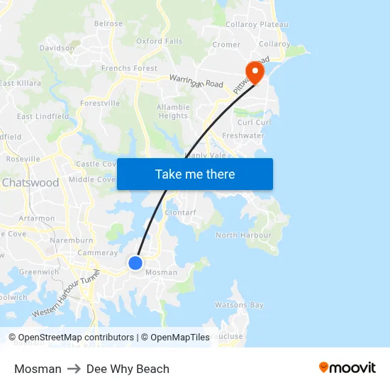 Mosman to Dee Why Beach map