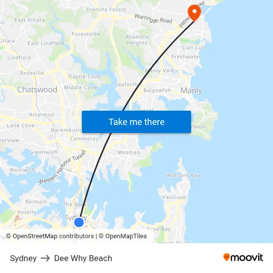 Sydney to Dee Why Beach map