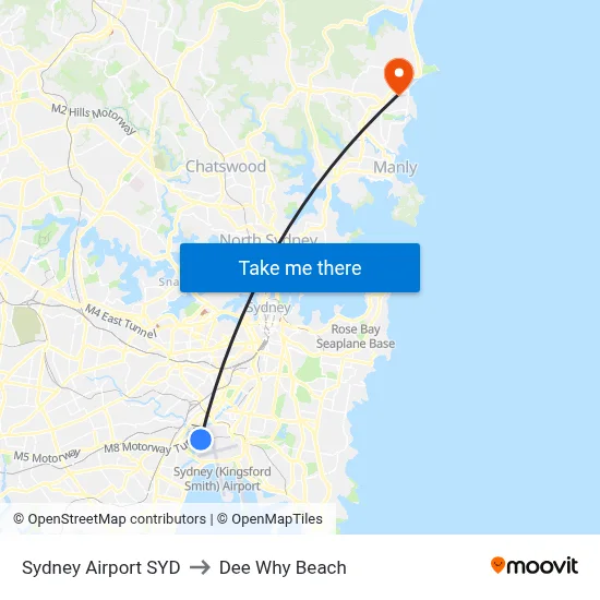 Sydney Airport SYD to Dee Why Beach map