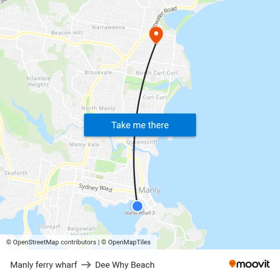 Manly ferry wharf to Dee Why Beach map