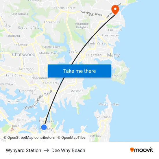 Wynyard Station to Dee Why Beach map