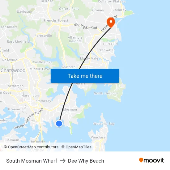 South Mosman Wharf to Dee Why Beach map