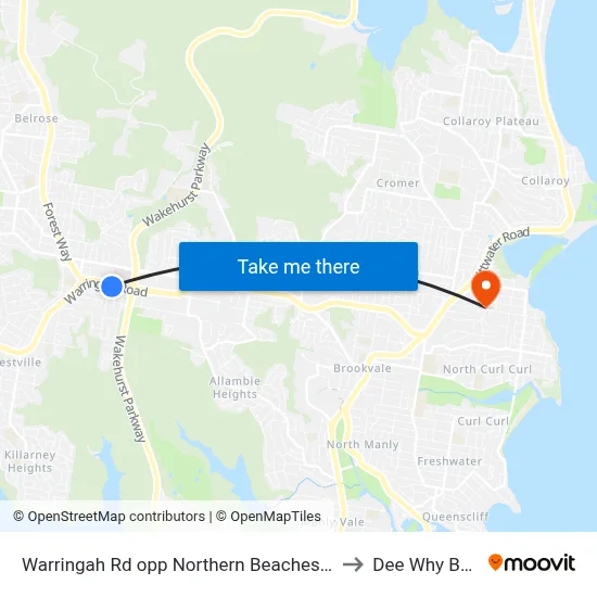 Warringah Rd opp Northern Beaches Hospital to Dee Why Beach map