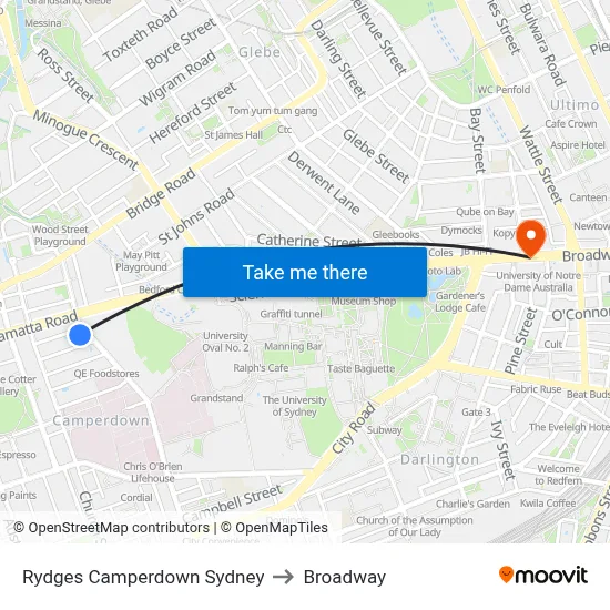Rydges Camperdown Sydney to Broadway map