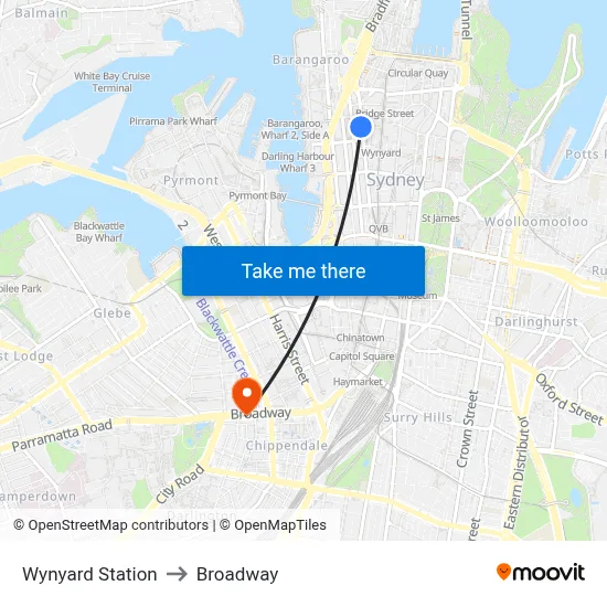 Wynyard Station to Broadway map