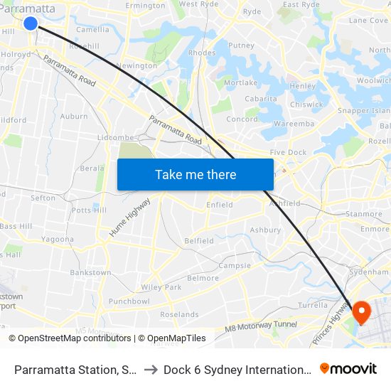 Parramatta Station, Stand A2 to Dock 6 Sydney International Airport map