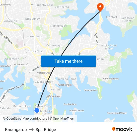 Barangaroo to Spit Bridge map