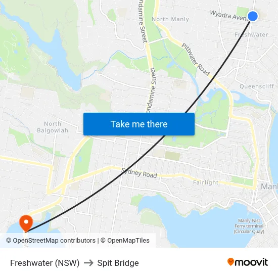 Freshwater (NSW) to Spit Bridge map