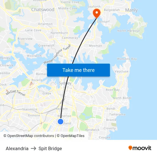 Alexandria to Spit Bridge map