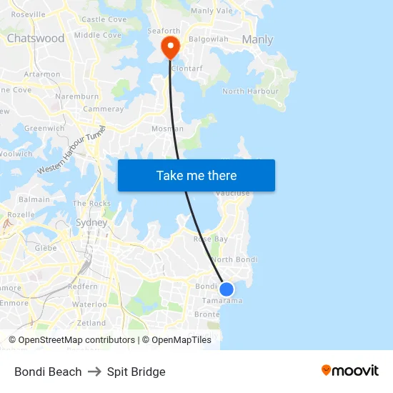 Bondi Beach to Spit Bridge map
