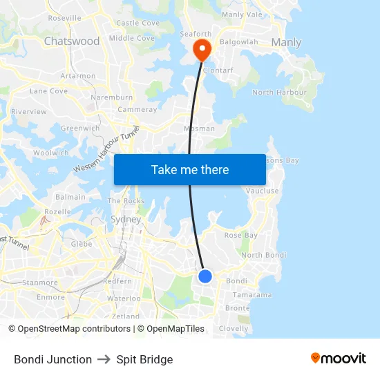 Bondi Junction to Spit Bridge map